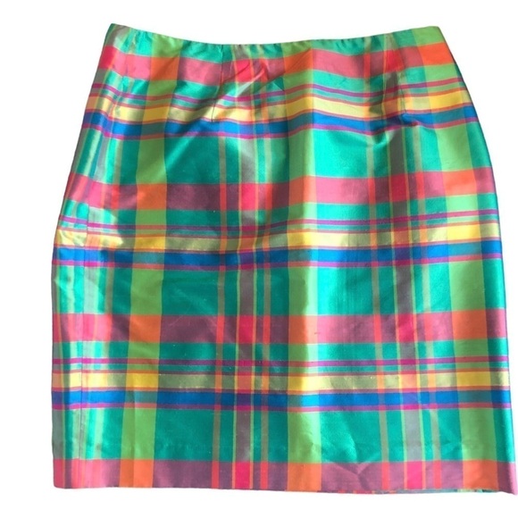 VTG Y2K Clueless Preppy Lauren Ralph Lauren Barbados Silk Plaid Mini Skirt Sz 6 - Picture 1 of 5